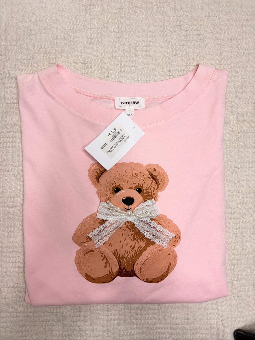 Oversized RareRaw Pink Women Short-Sleeve Tee with Teddy Bear Graphic